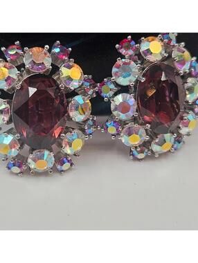 Fifth Avenue Collection Aurora Borealis Rhinestone Clip-On Earrings Statement